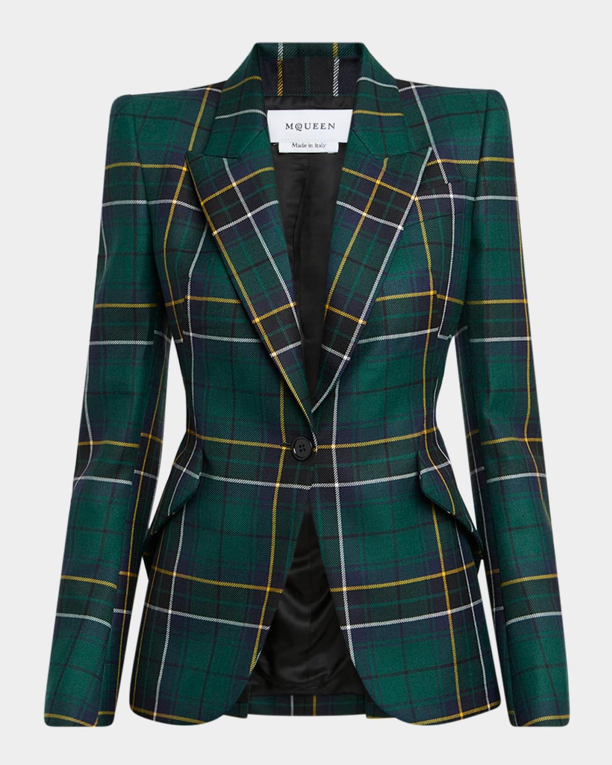 tartan single-breasted blazer jacket