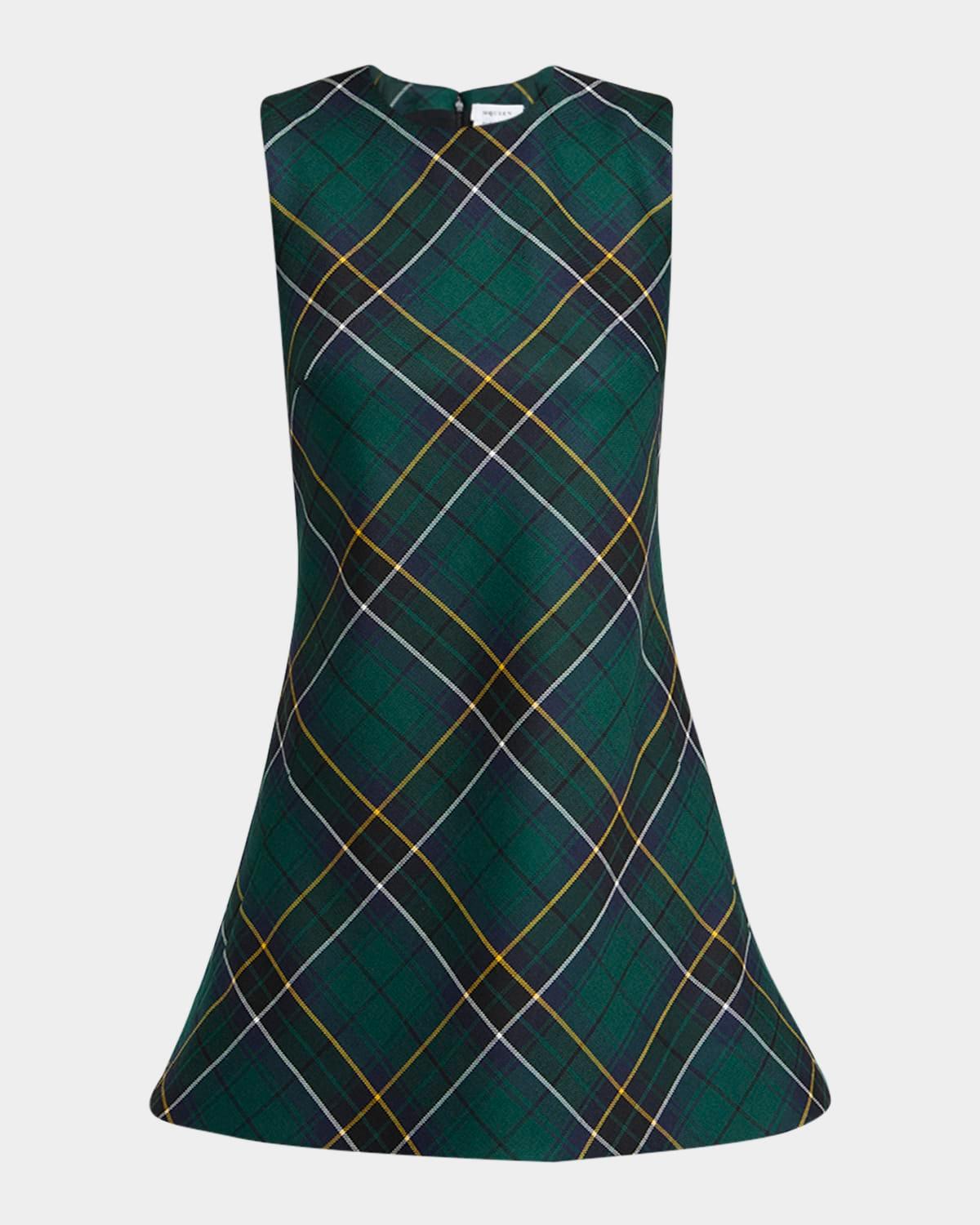 tartan sleeveless flared mini dress