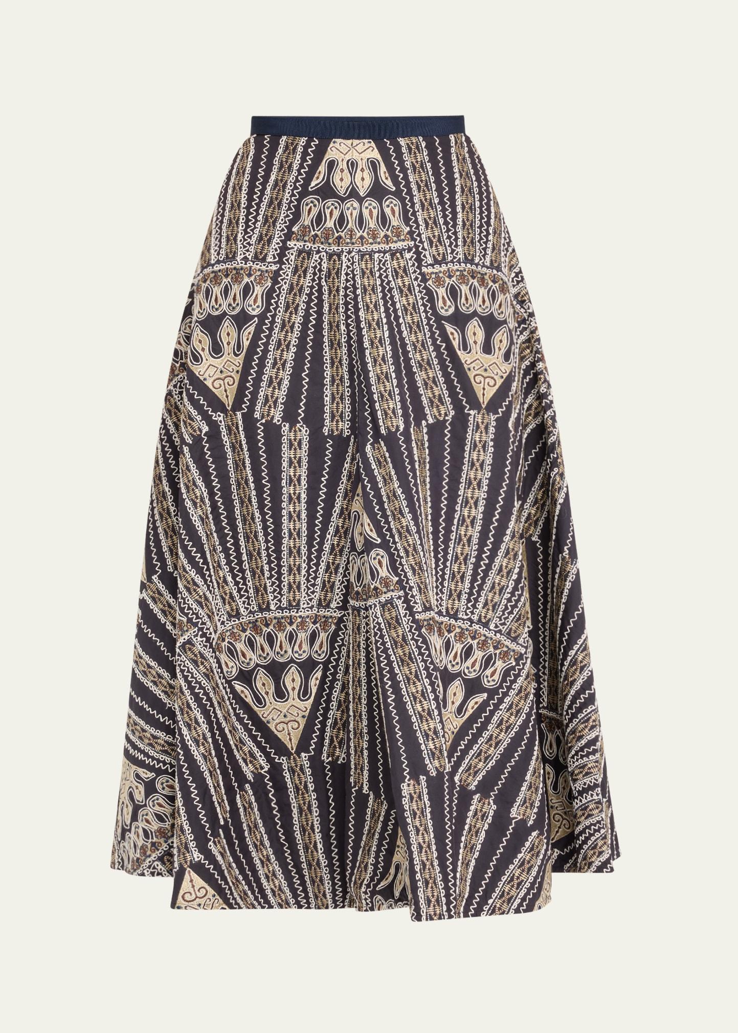 tasha 2 calliope embroidered poplin midi skirt