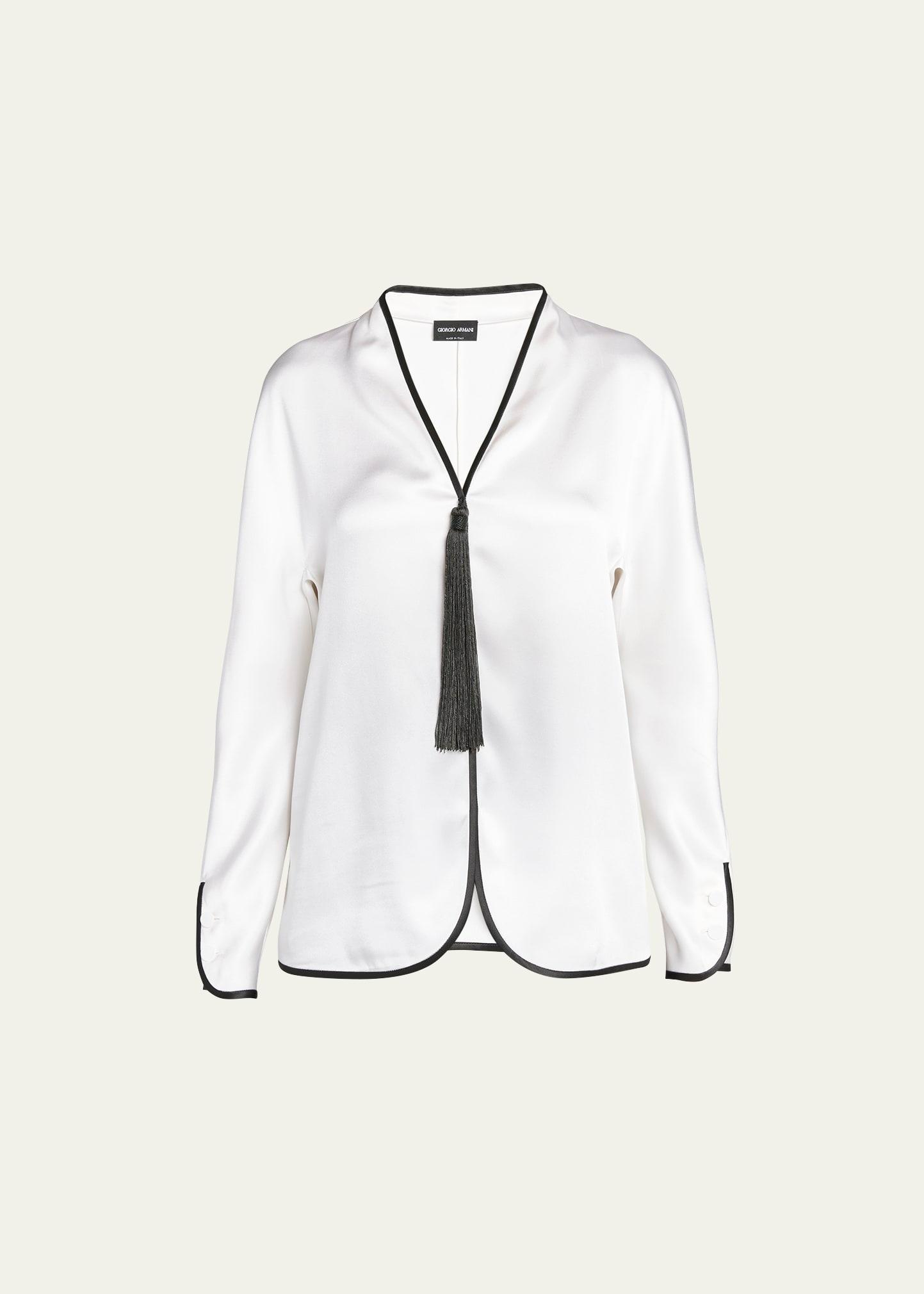 tassel silk blouse with contrast tipping