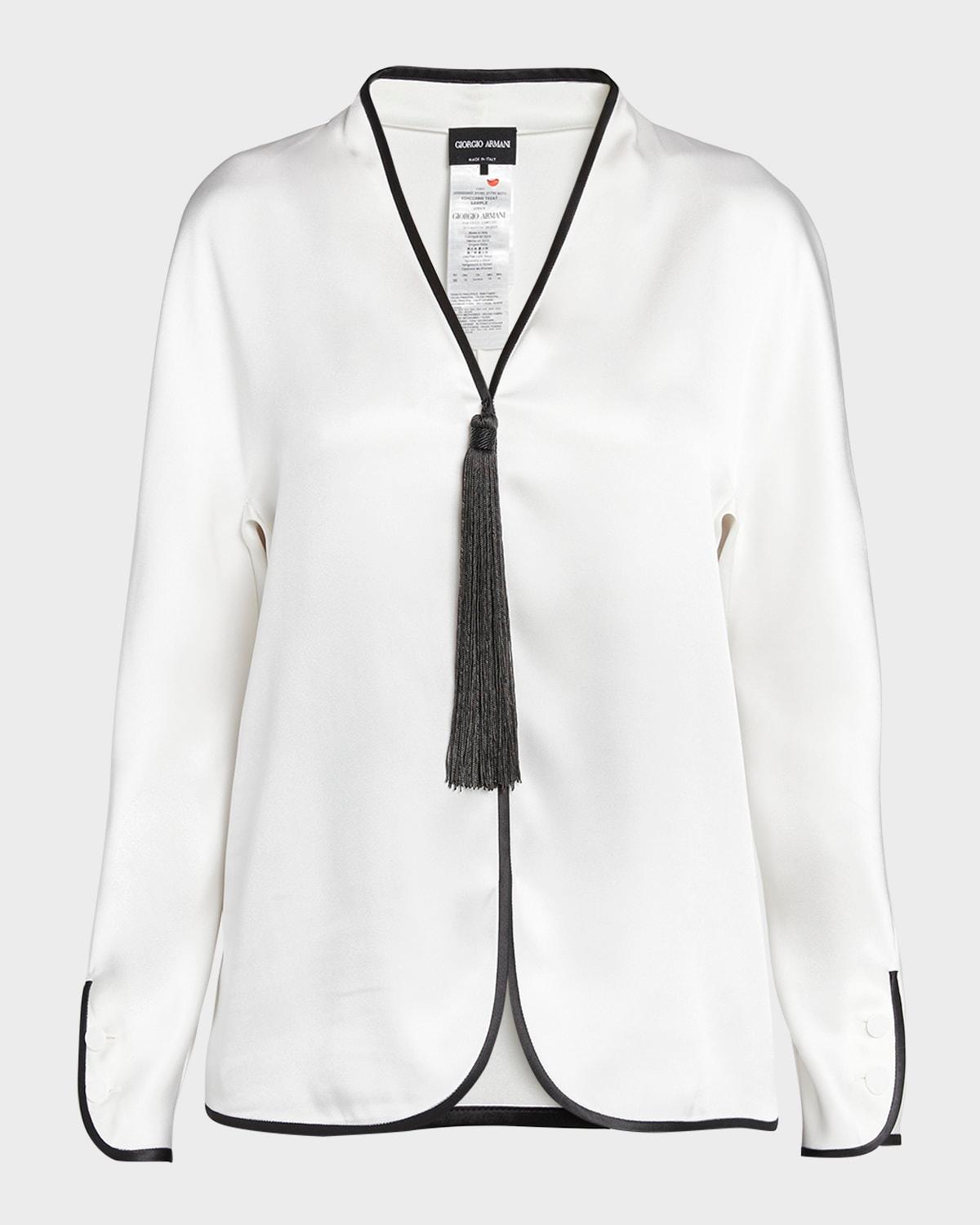 tassel silk blouse with contrast tipping