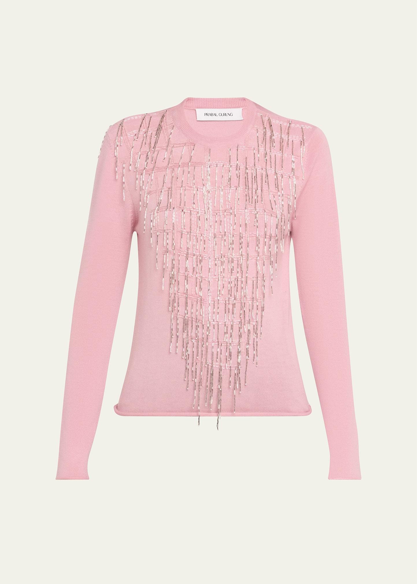 tassle embroidered cashmere crewneck sweater