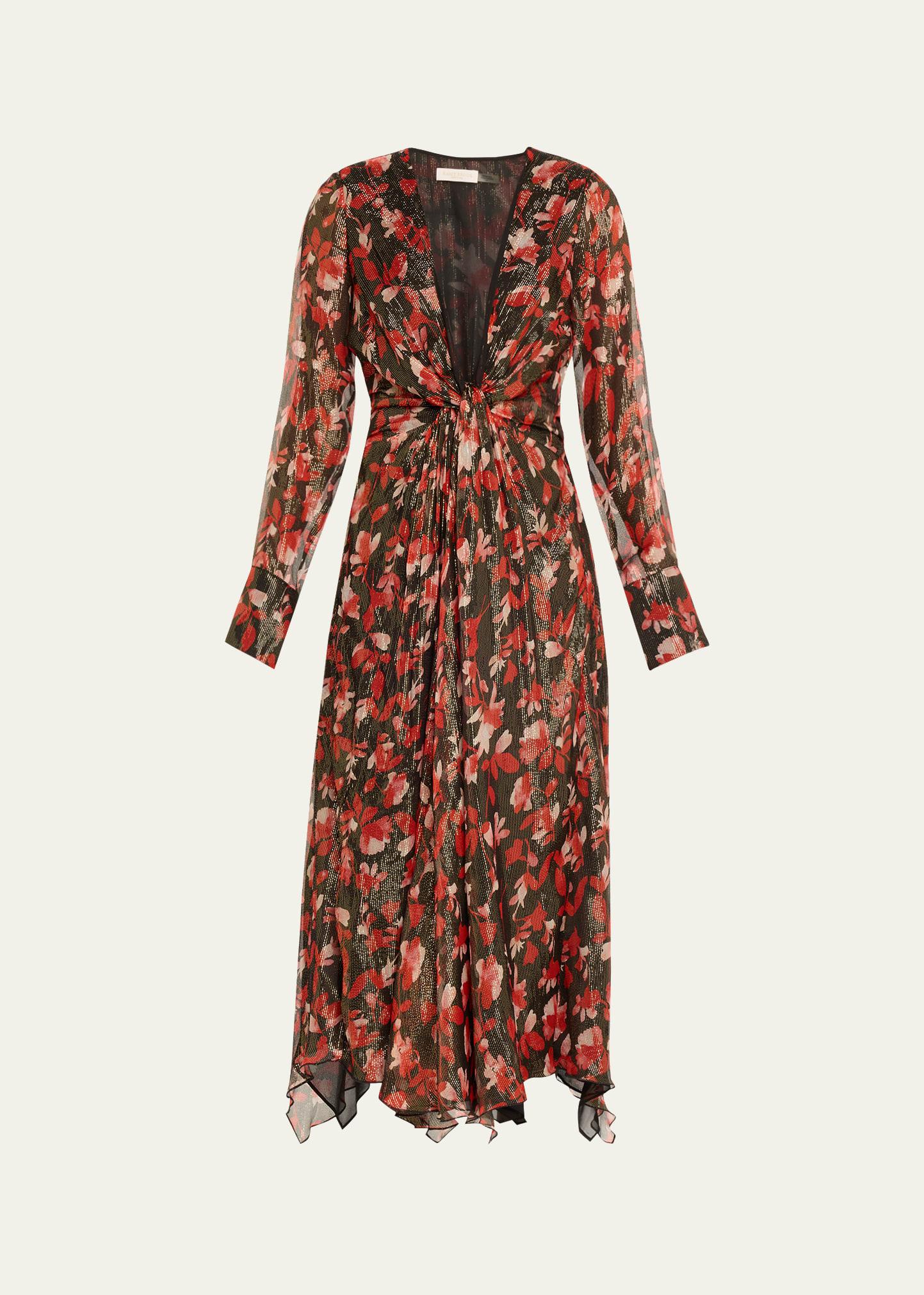 tatia plunging long-sleeve midi dress