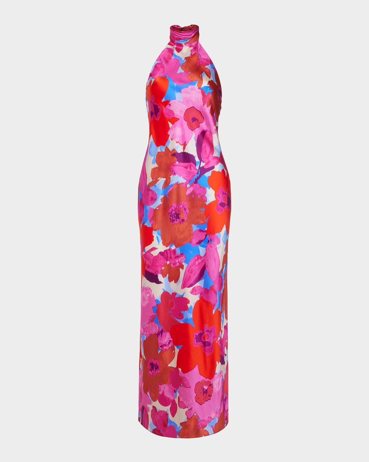 tatiana floral-print halter column gown