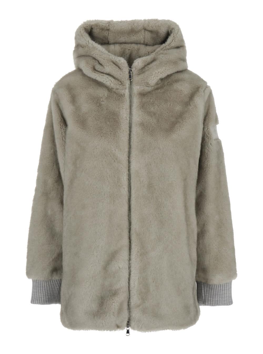tatras arabis grey jacket with fixed hood and logo patch on the sleeve in faux fur woman