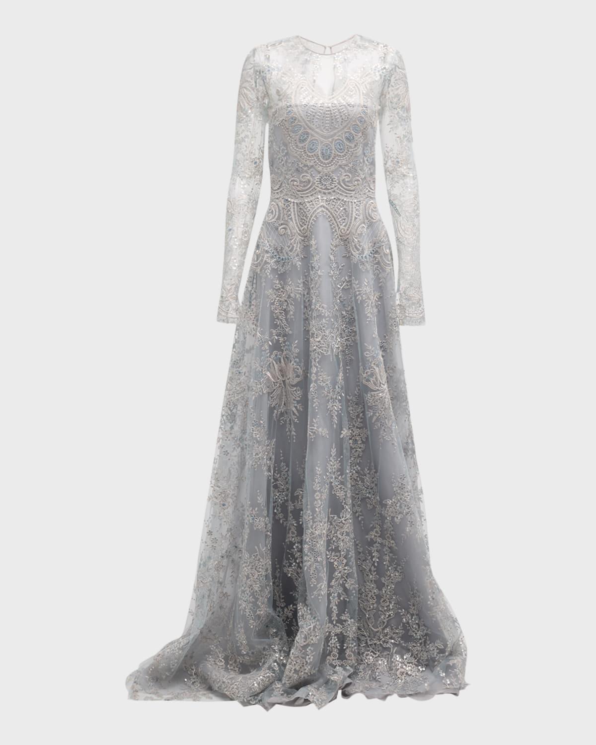 tattoo lace gown with sheer overlay