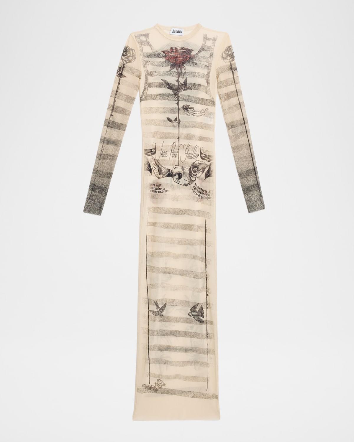 tattoo mariniere mesh long-sleeve maxi dress