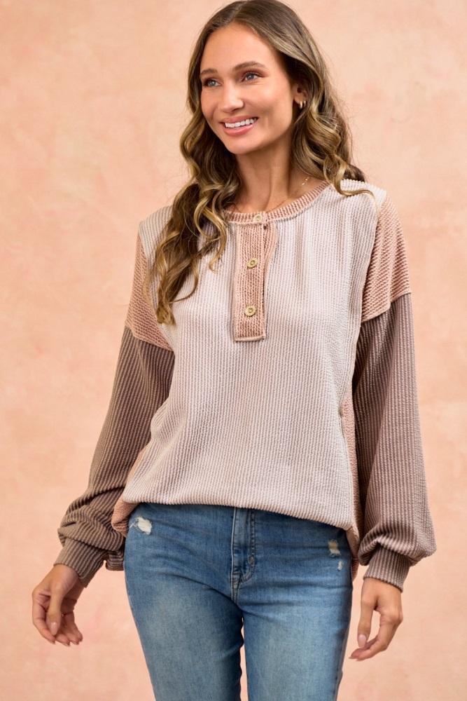 taupe colorblock top