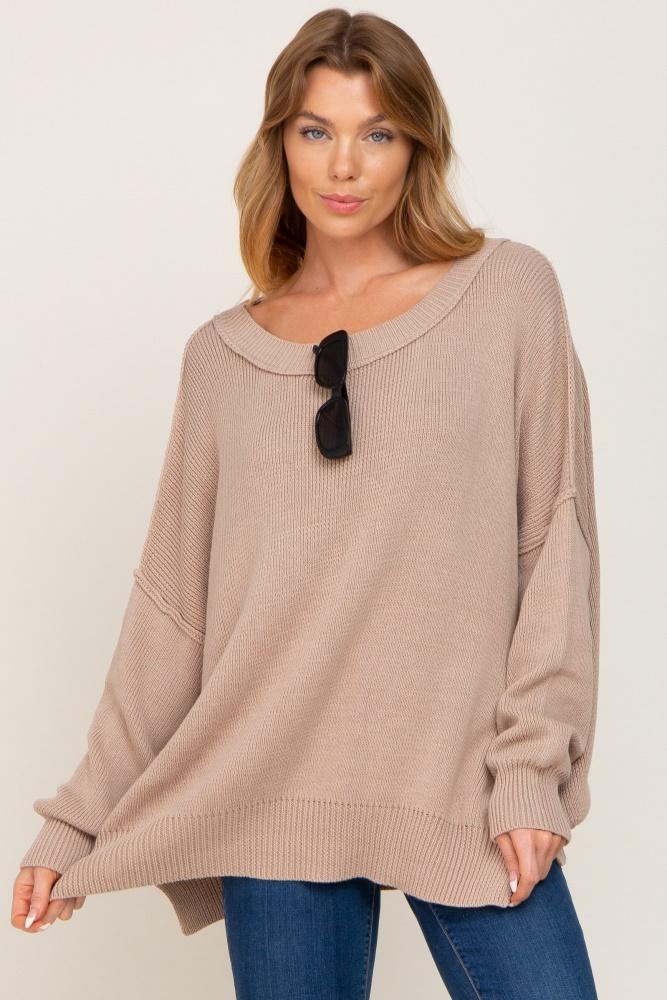 taupe exposed seam side slit sweater