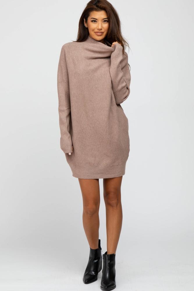 taupe funnel neck dolman sleeve mini dress