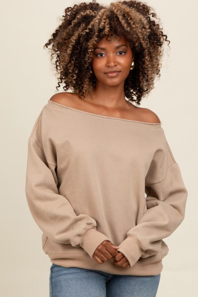 taupe one shoulder sweatshirt
