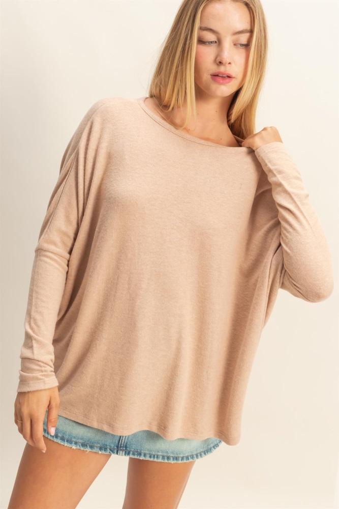 taupe relaxed fit dolman long sleeve top
