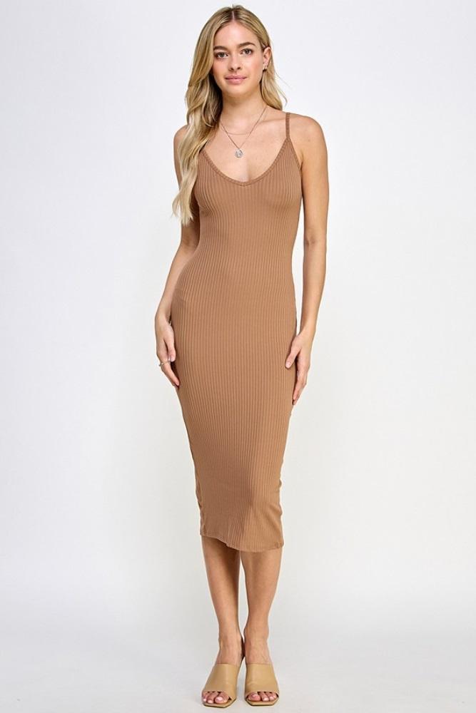 taupe ribbed cami midi dress