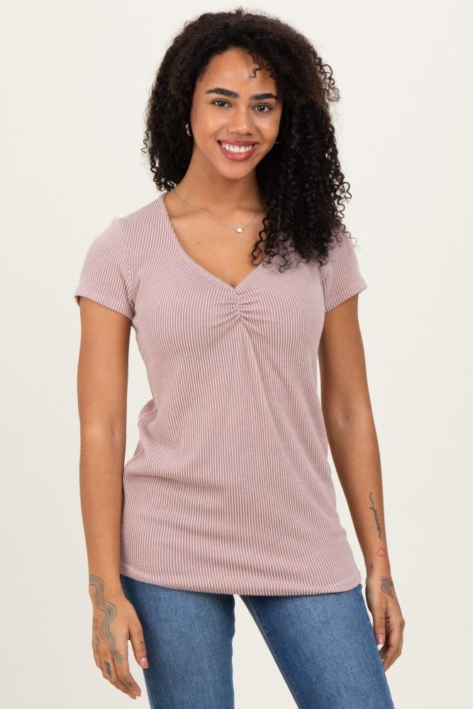 taupe ribbed sweetheart-neckline top