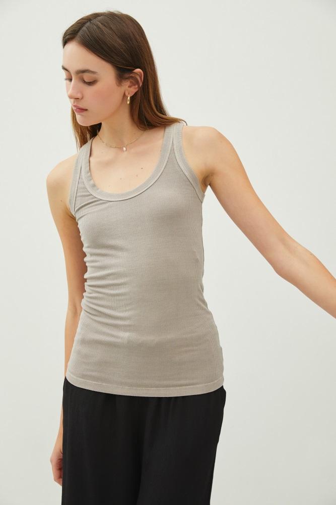 taupe sleeveless ribbed top