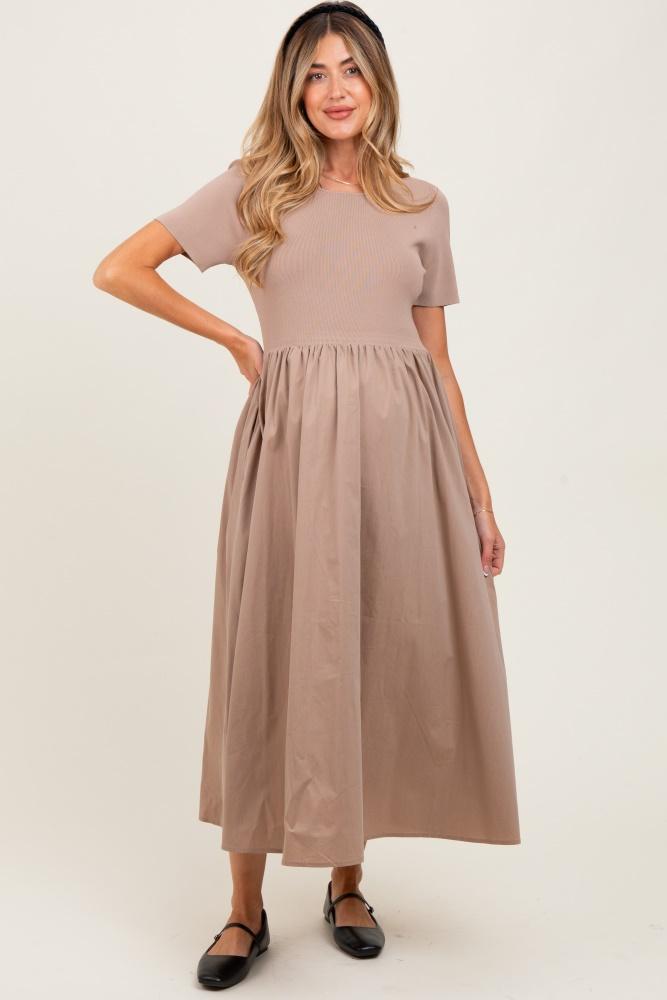 taupe solid maternity maxi dress
