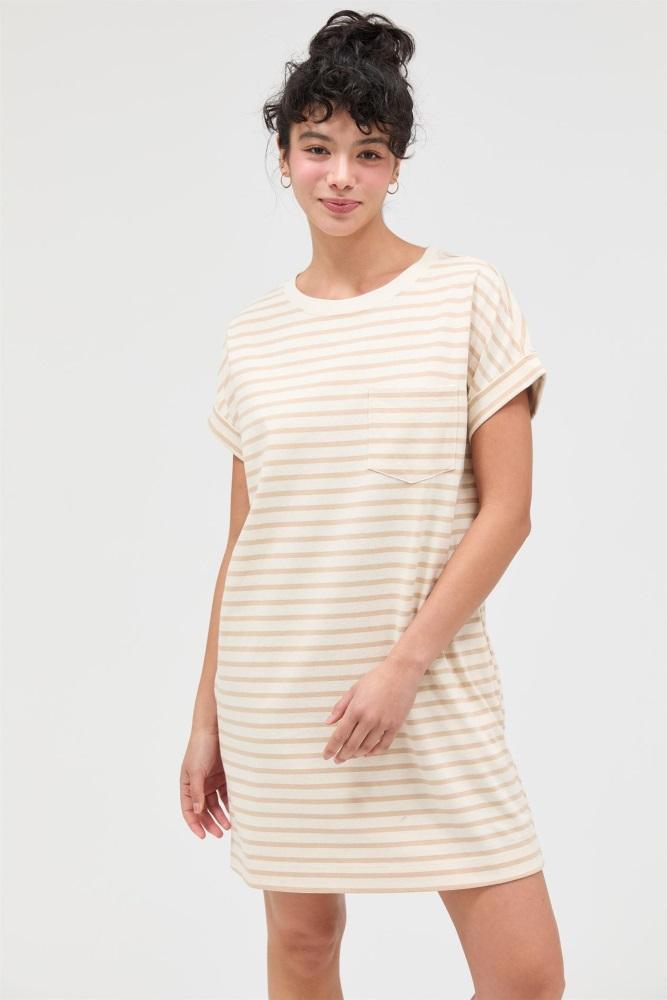 taupe striped t-shirt mini dress