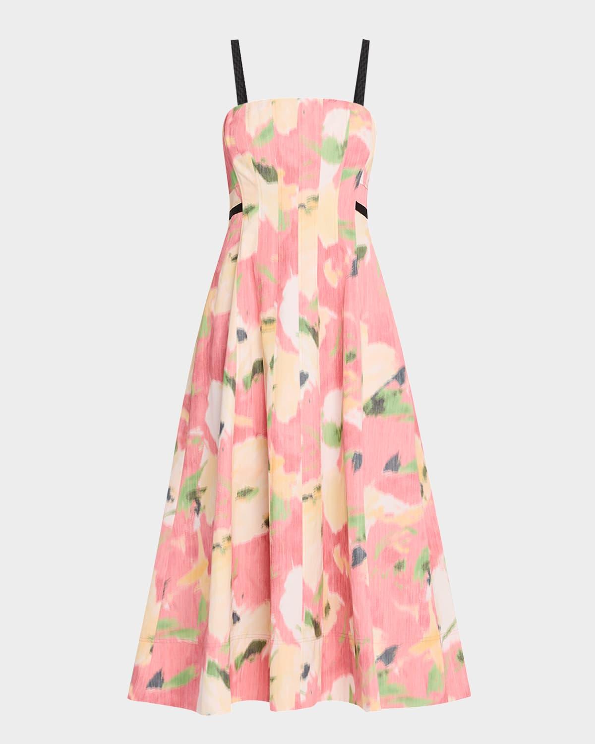 tavia abstract floral a-line midi dress