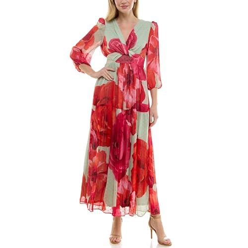 taylor women's 3/4 sleeve v-neck knot front maxi dress, sage scarlet