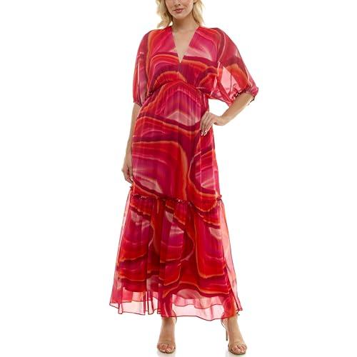 taylor women's dolman elbow sleeve v-neck smocked empire waist maxi dress, watermelon pink