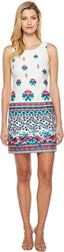 taylor women's floral border print stretch hopsak shift dress, turquoise watermelon, 6