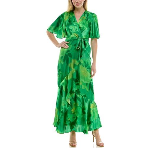 taylor women's flutter sleeve v-neck faux wrap ruffle maxi dress, spring green
