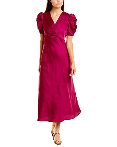 taylor women's knot front dress with puff sleeve, 14 purple