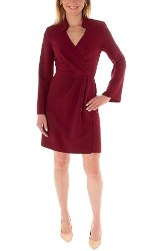taylor women's long sleeve pleated collared mini dress, burgundy