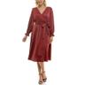taylor women's long sleeve satin faux wrap midi dress with sash, fawn