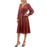 taylor women's long sleeve satin faux wrap midi dress with sash, fawn