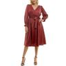 taylor women's long sleeve satin faux wrap midi dress with sash, fawn