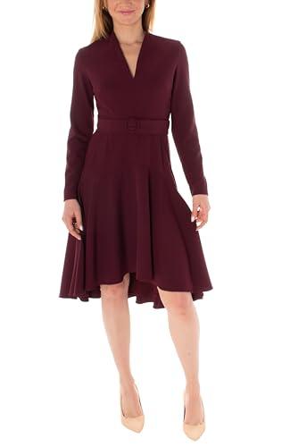 taylor women's long sleeve v-neck belted crepe dress, wine