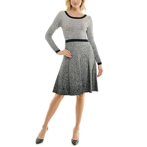 taylor women's scoop neck long sleeve aline knit dress, black powder