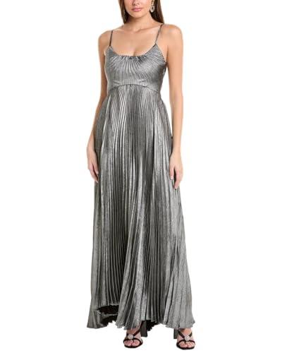taylor women's sleeveless scoop neck pleated metallic gown, black silver