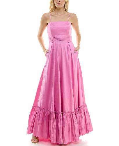 taylor women's spaghetti strap square neckline tafetta pleated hem maxi dress, rose bongo