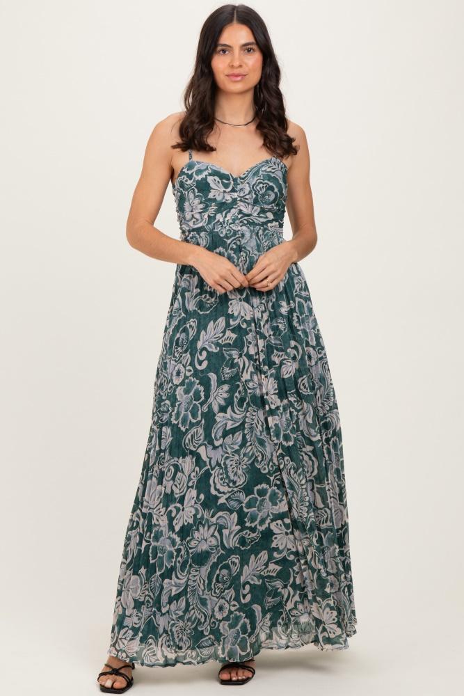 teal floral sleeveless maxi dress