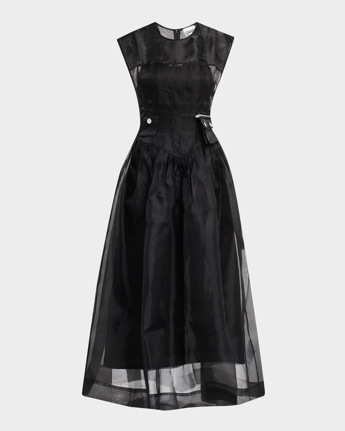 technical organza corset midi dress