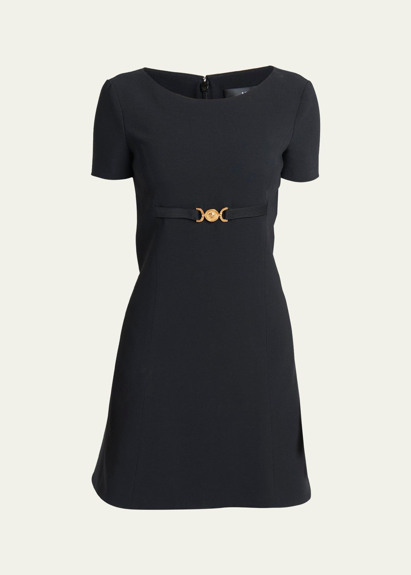 techno-cady short sleeve a-line mini dress