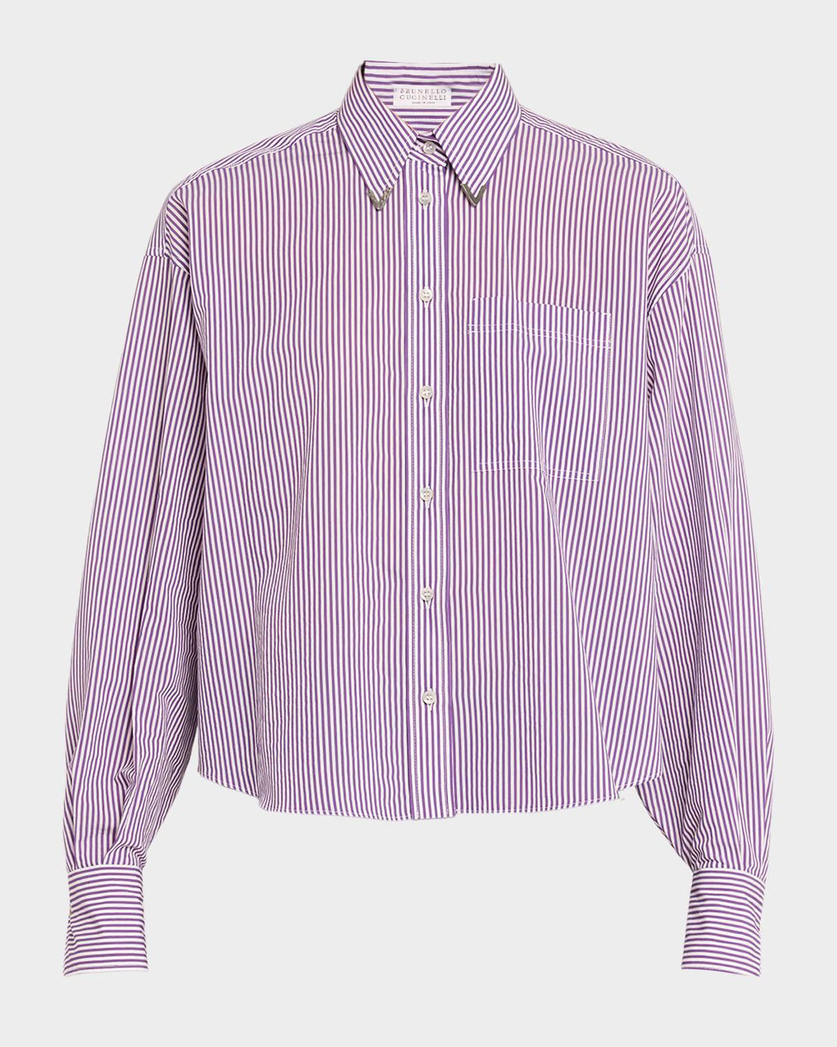 techno cotton button-front top with brass trim