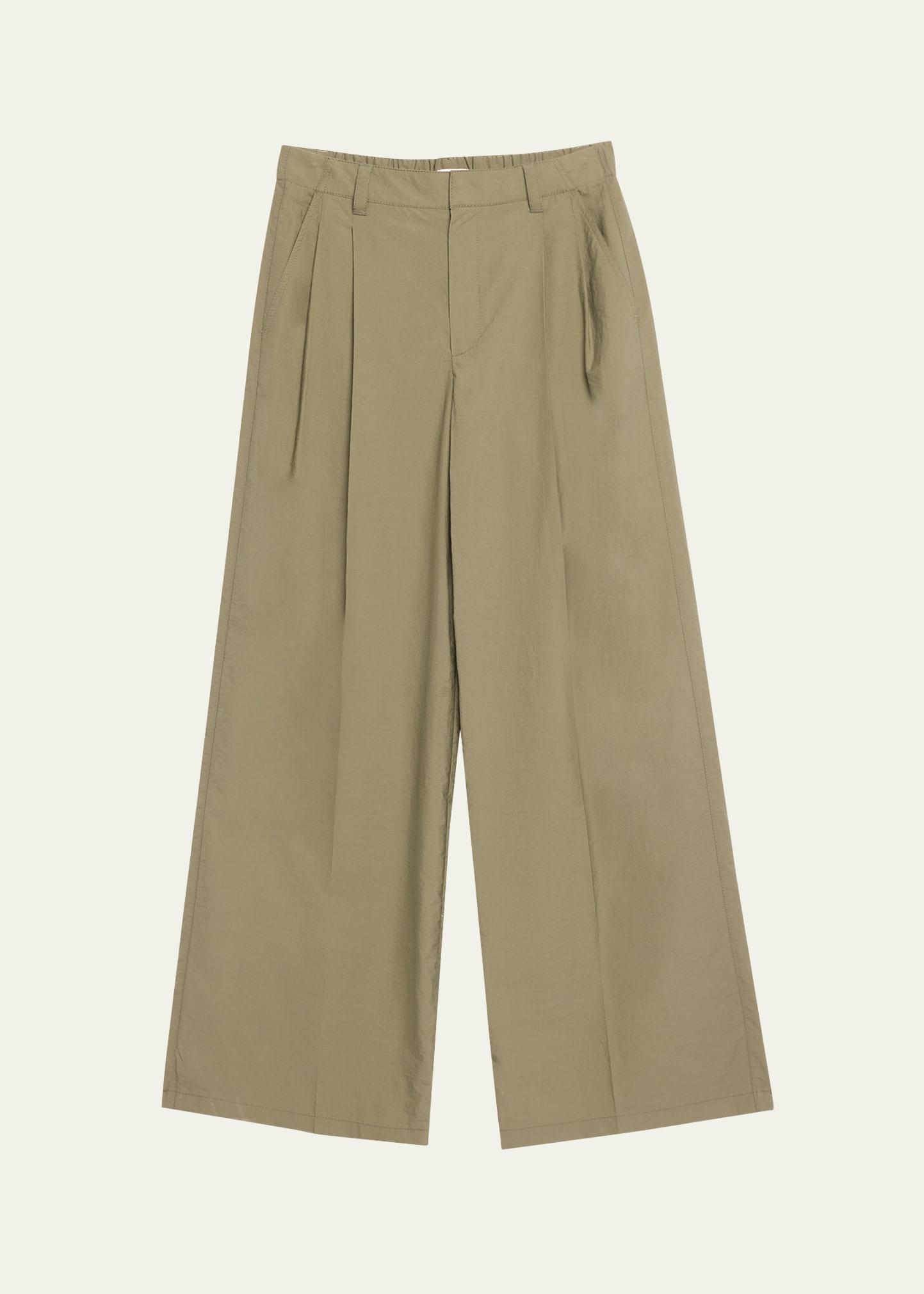 techno cotton poplin pleated wide-leg sartorial pants
