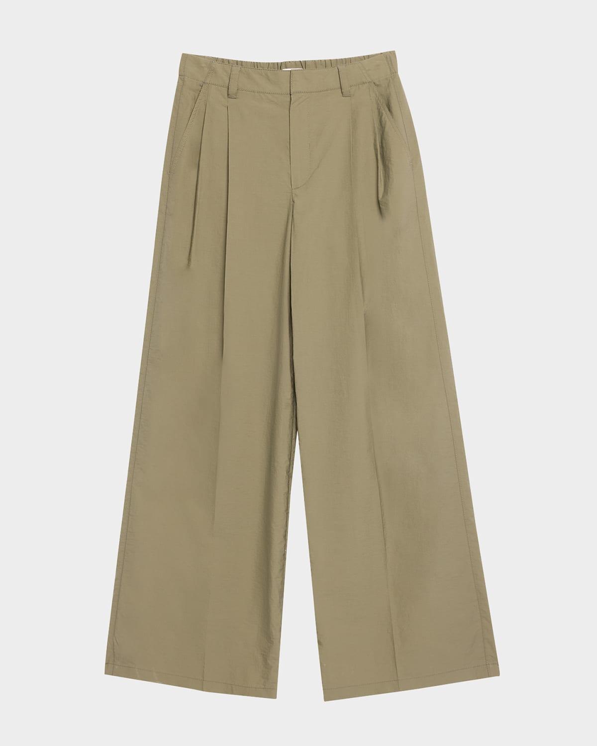 techno cotton poplin pleated wide-leg sartorial pants