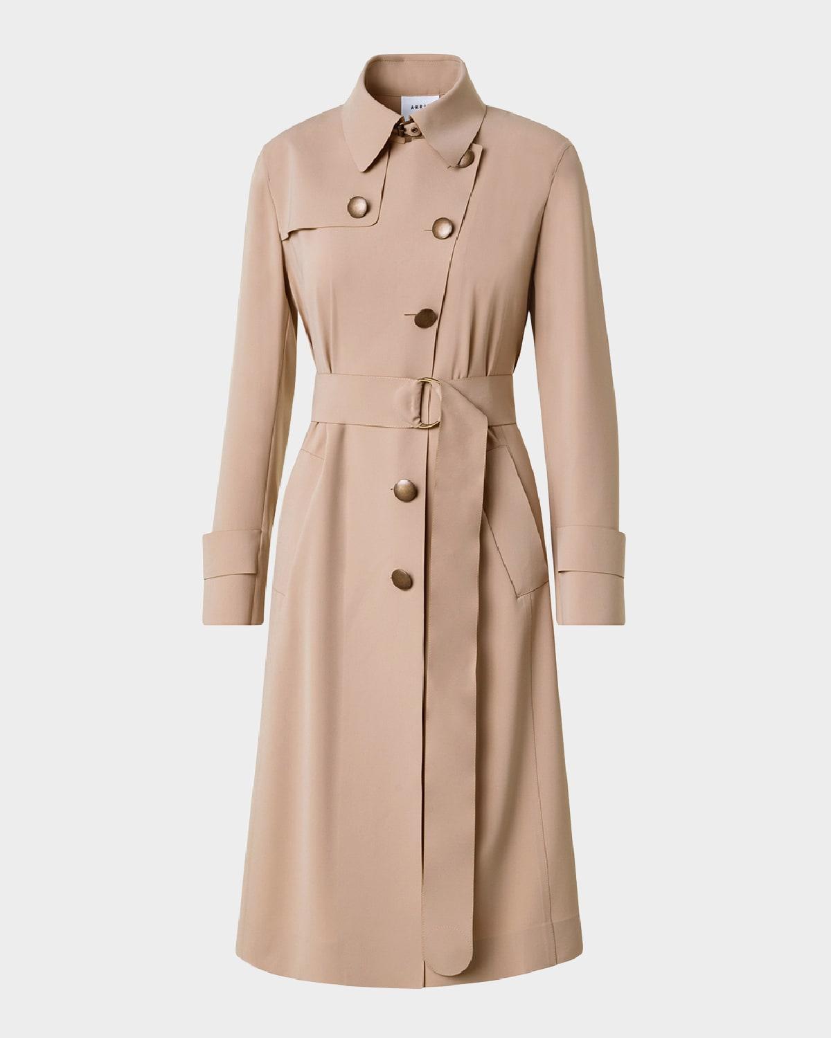 techno laser cut crepe belted trench coat