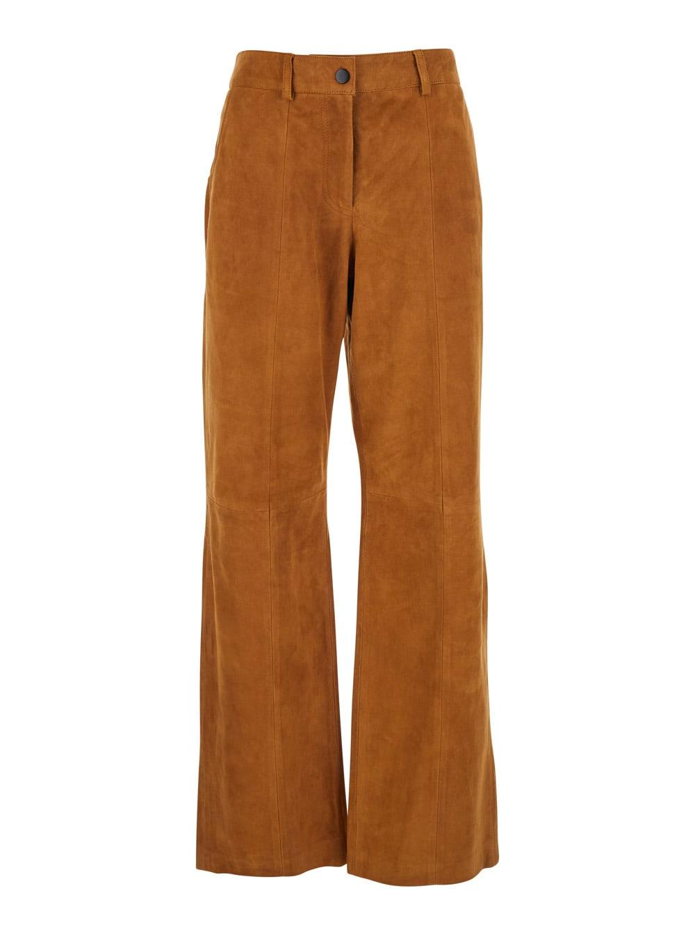 tela beige pants with belt loops and semi-elastic waist in suede woman