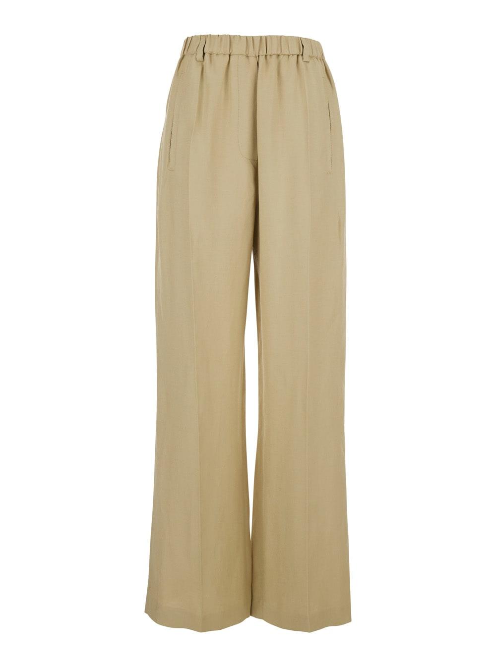 tela beige pants with elastic waistband in linen blend woman