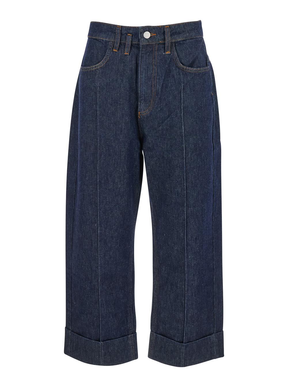 tela brooklyn blue jeans with logo patch on the rear and turn-up hem in denim woman
