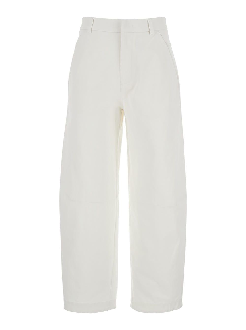 tela cosmo white trousers with wide-leg and two welt pockets in cotton woman