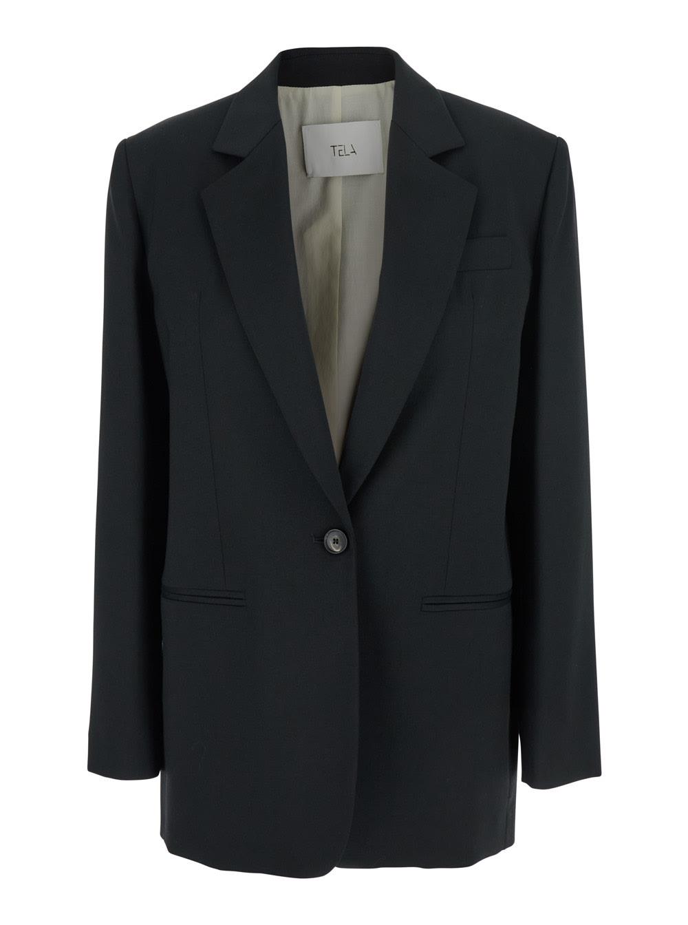 tela diver black single-breasted jacket with notched revers in wool blend woman