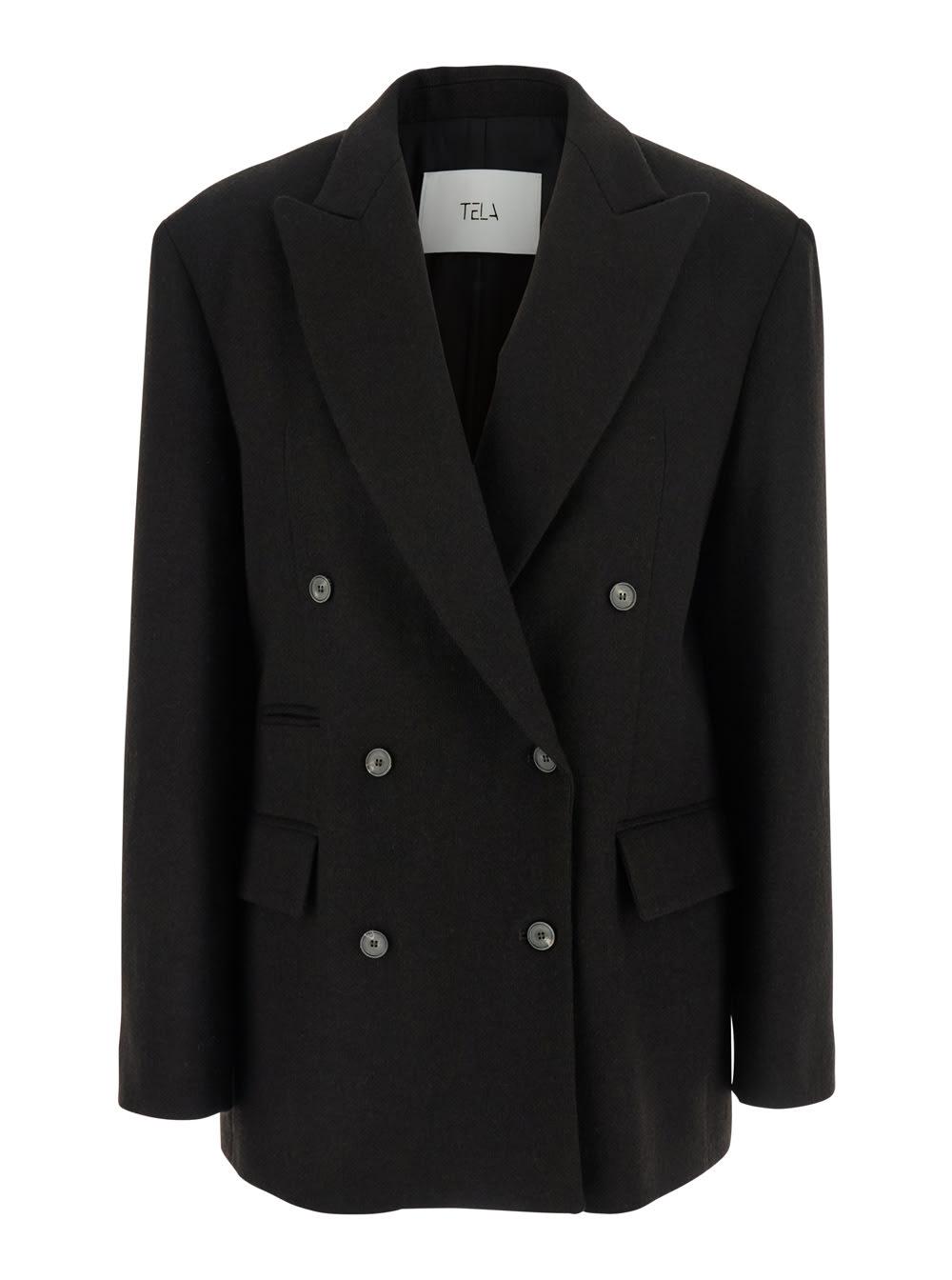 tela frost brown double-breasted jacket with peak revers in wool woman
