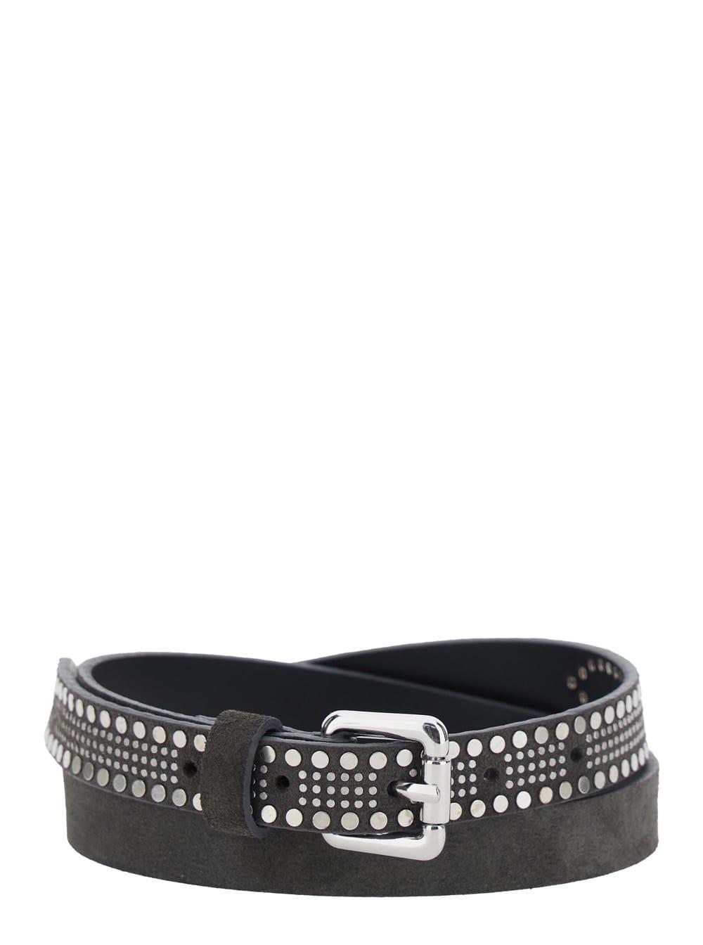 tela grey belt with stud embellishments and square buckle in suede woman