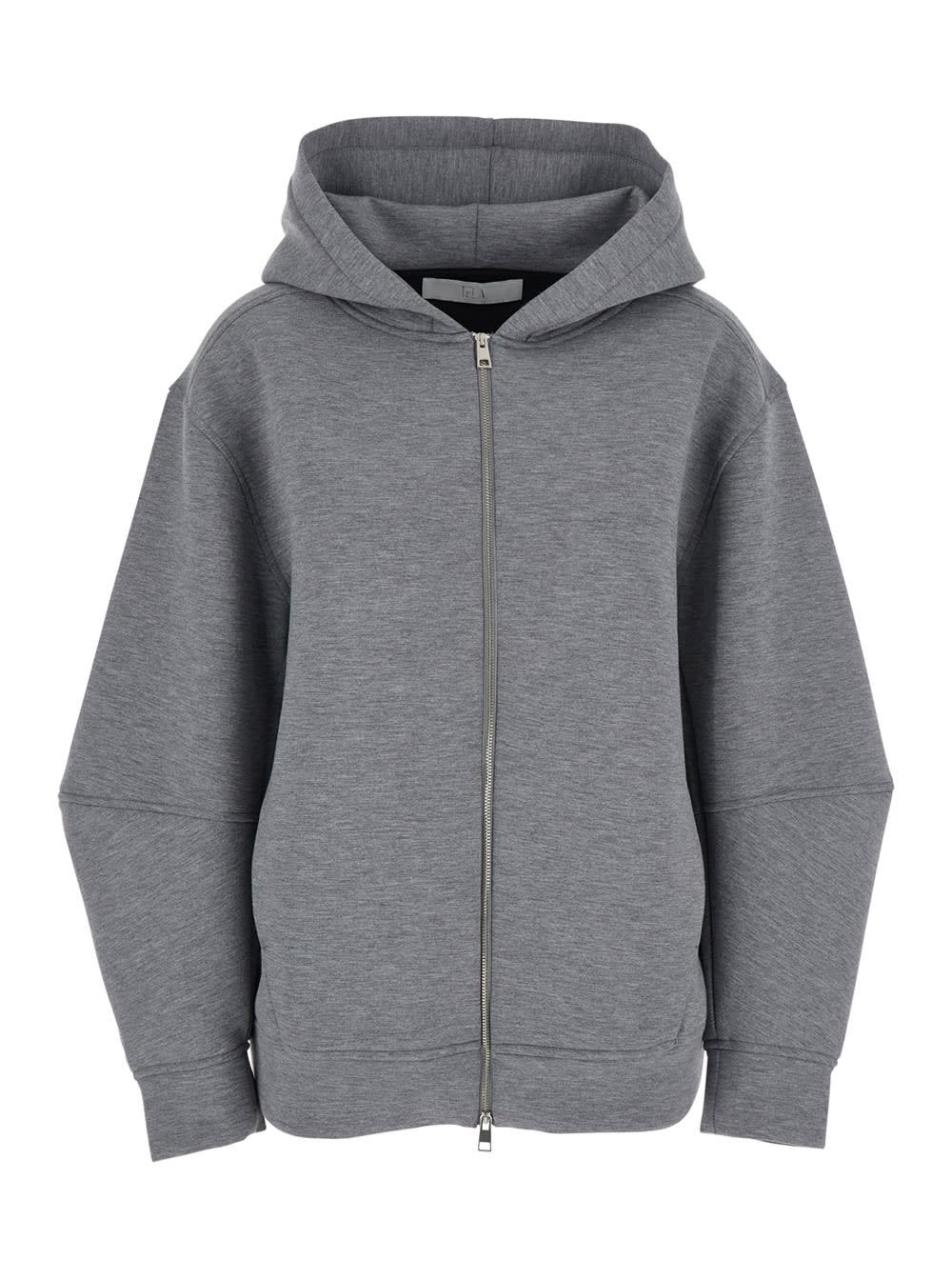 tela grey hoodie with dropped shoulder in cotton blend woman